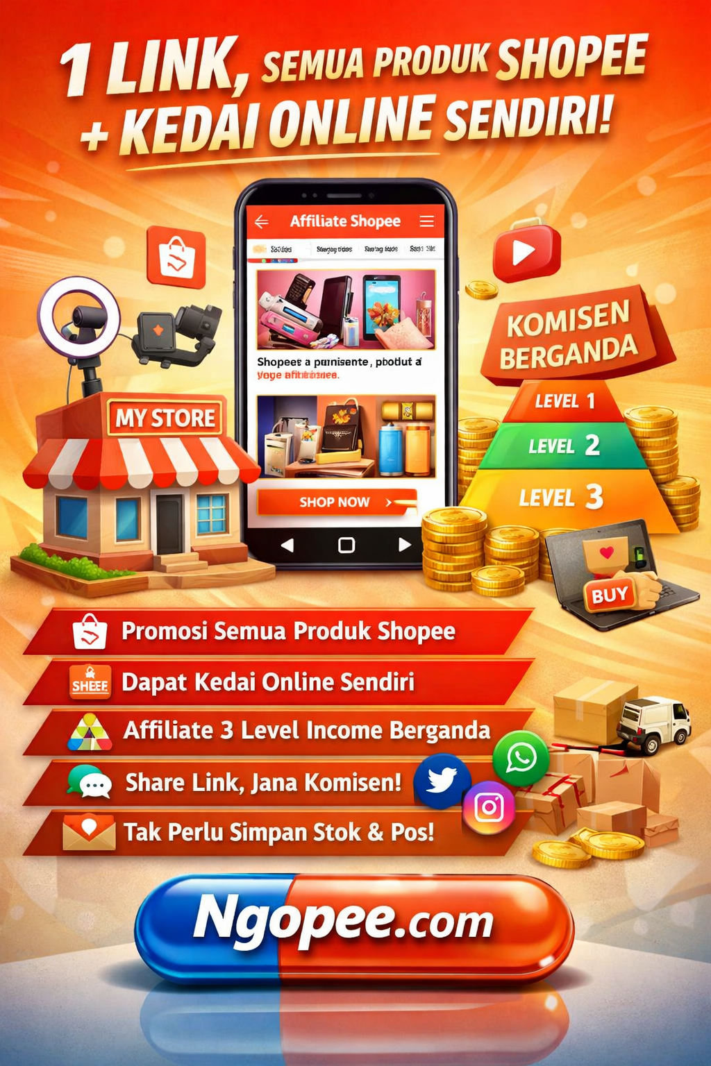 Ngopee.com – 1 Link, Semua Produk Shopee + Kedai Online Sendiri!